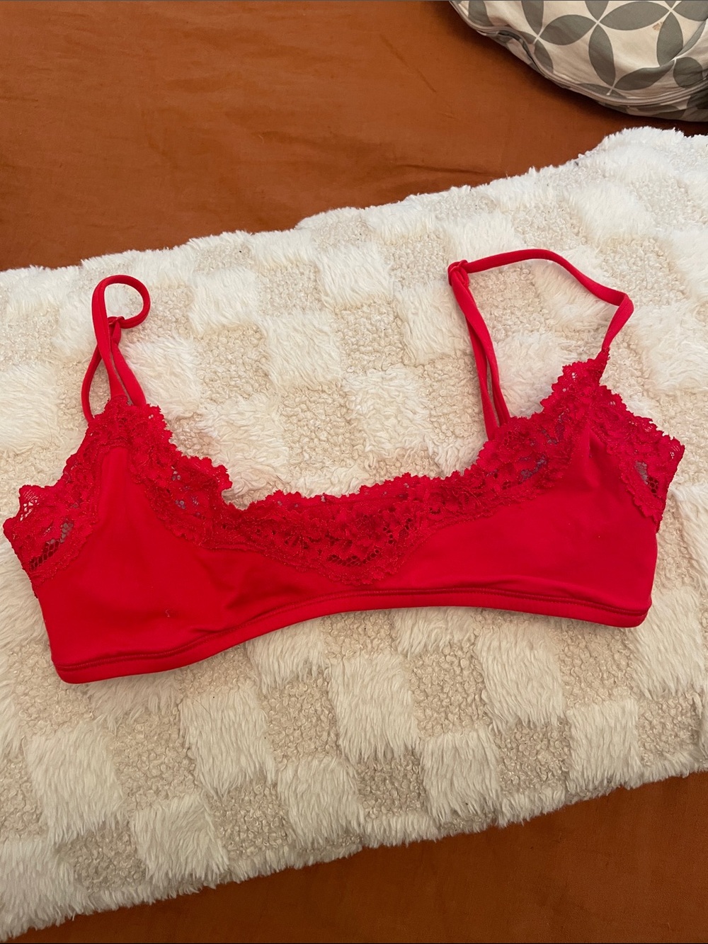 SKIMS XXS Red Lace Trim Strappy Bralette